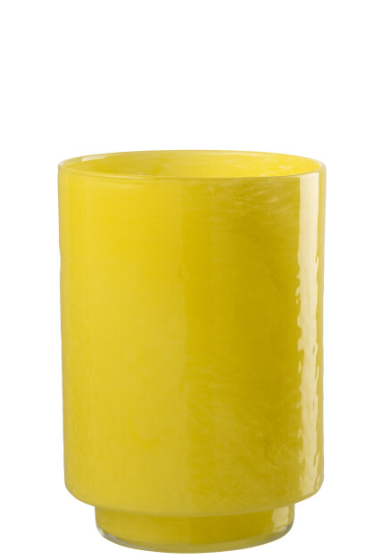 VASE CYLINDER RELIEF GLASS YELLOW MEDIUM