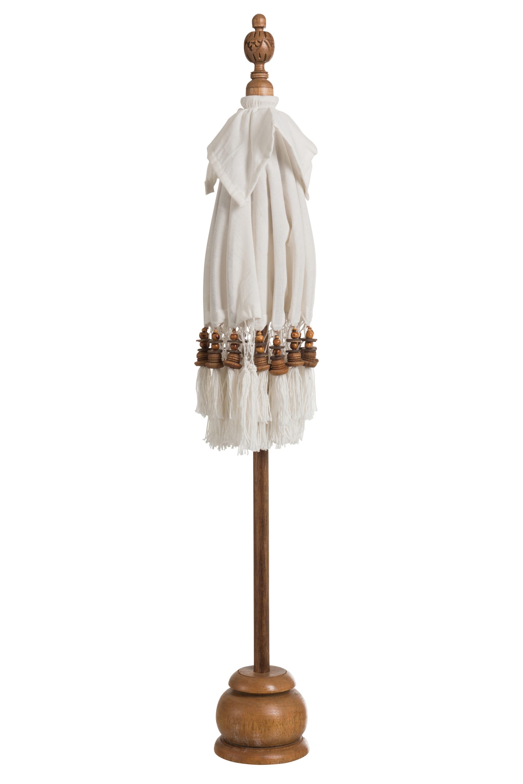 PARASOL FOOT TASSEL COTTON/WOOD WHITE BROWN SMALL