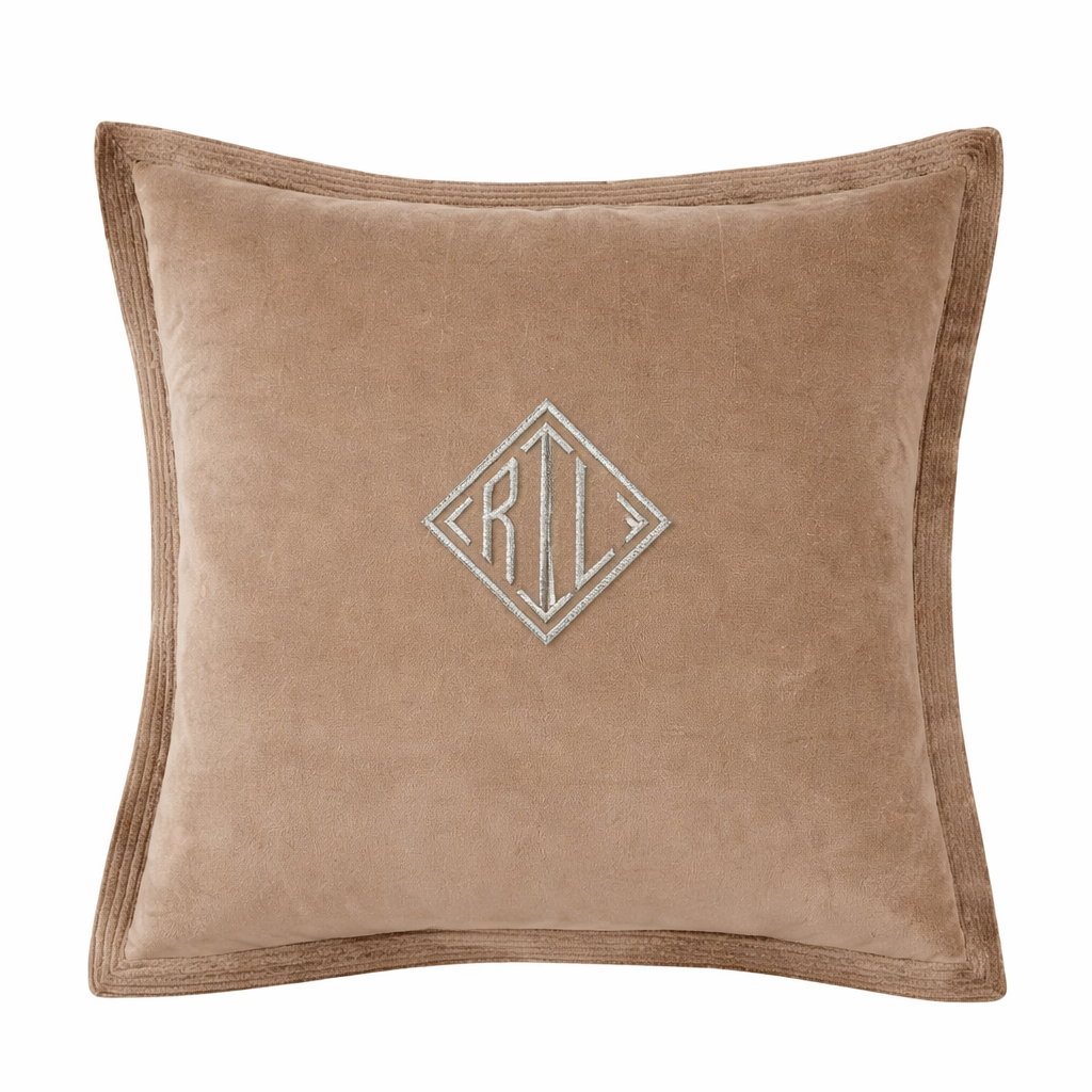 MONOGRAM VELVET - PILLOW TAN 50X50