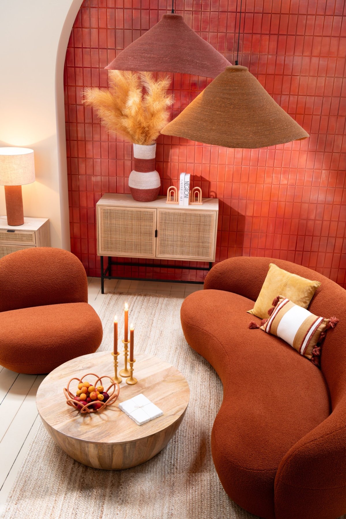 LOUNGE CHAIR SNOW POPLAR WOOD/FOAM ORANGE/BLACK